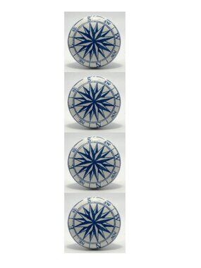 Set of 4 - Nautical Compass Ceramic Drawer Pull Knob Lake Coastal Beach Theme